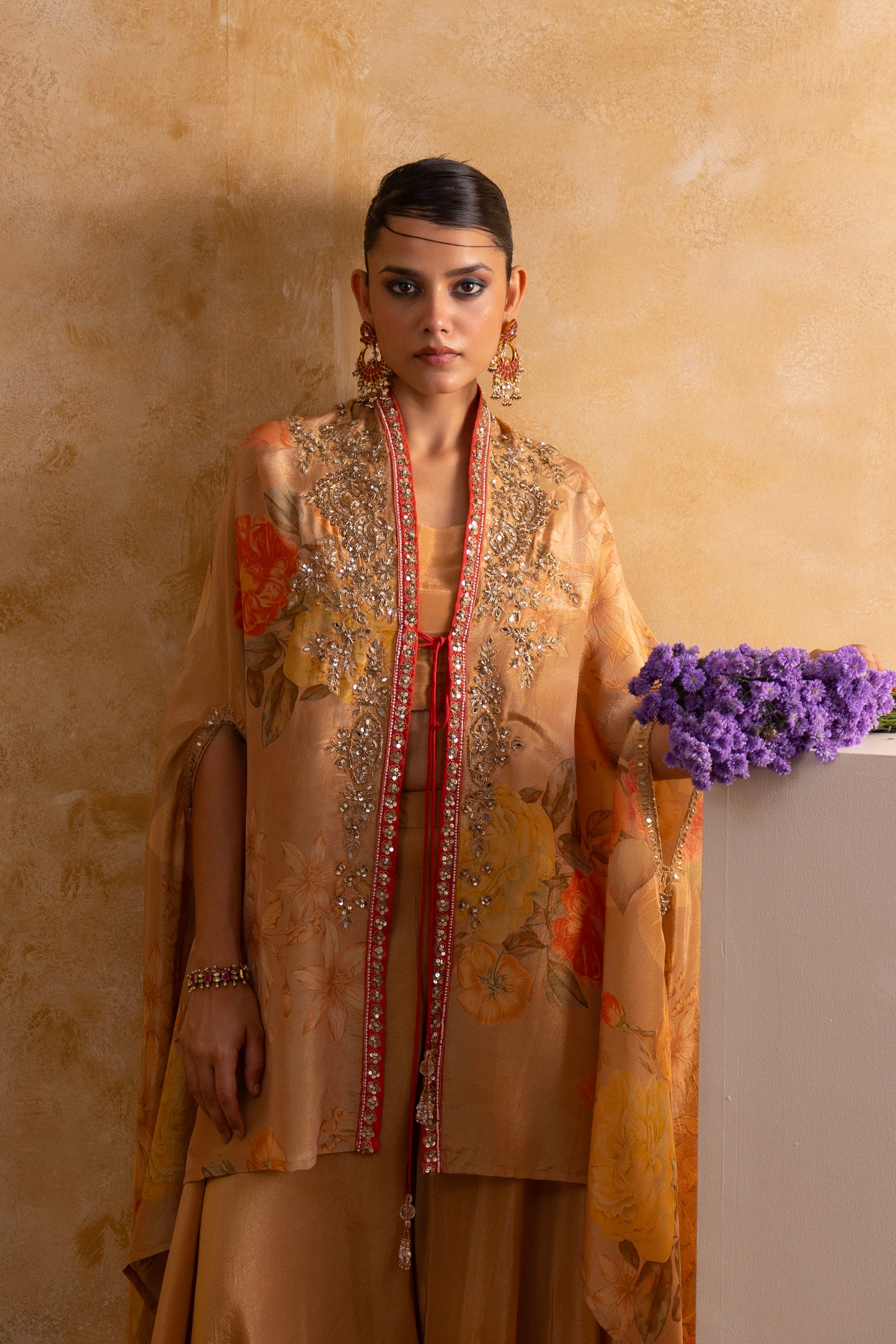 Embroidered Handmade Shimmer Shrug with Chic Crop Top