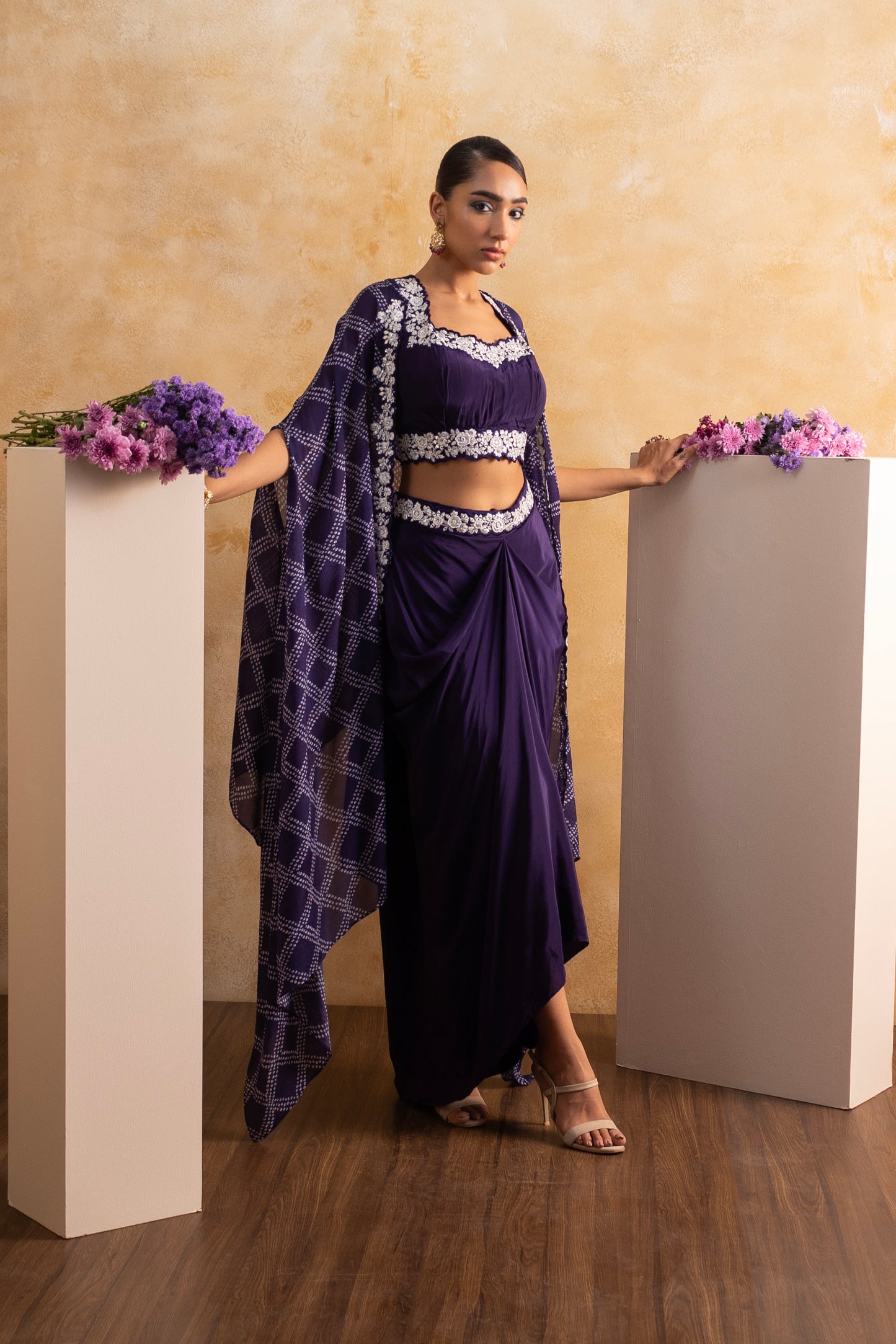 Stylish Dhoti Skirt with Digital Print Cape – Trendy Ethnic Set