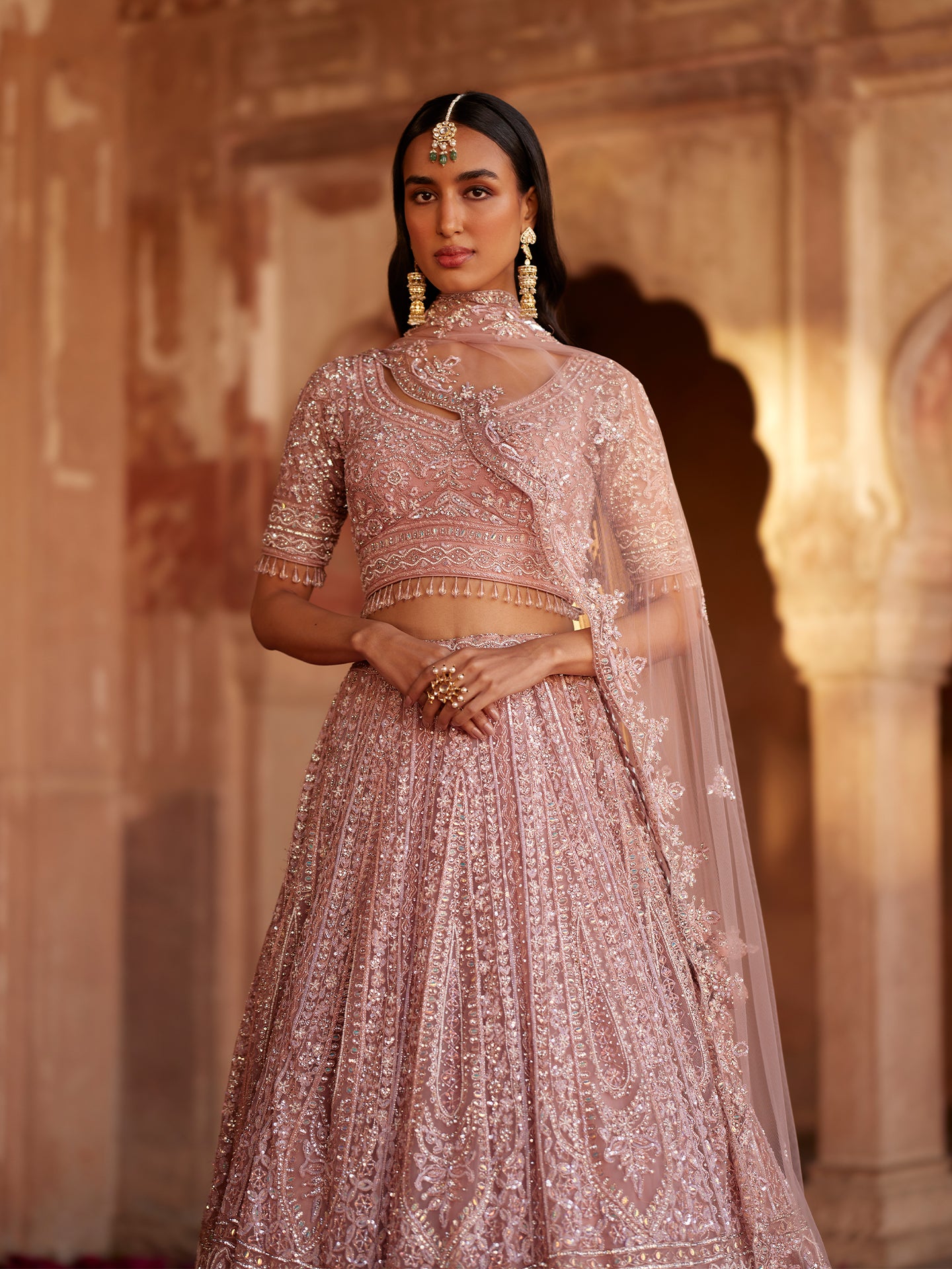 Lilac Lehenga in net with Sequence, Katdana, Pearls & Dori Work