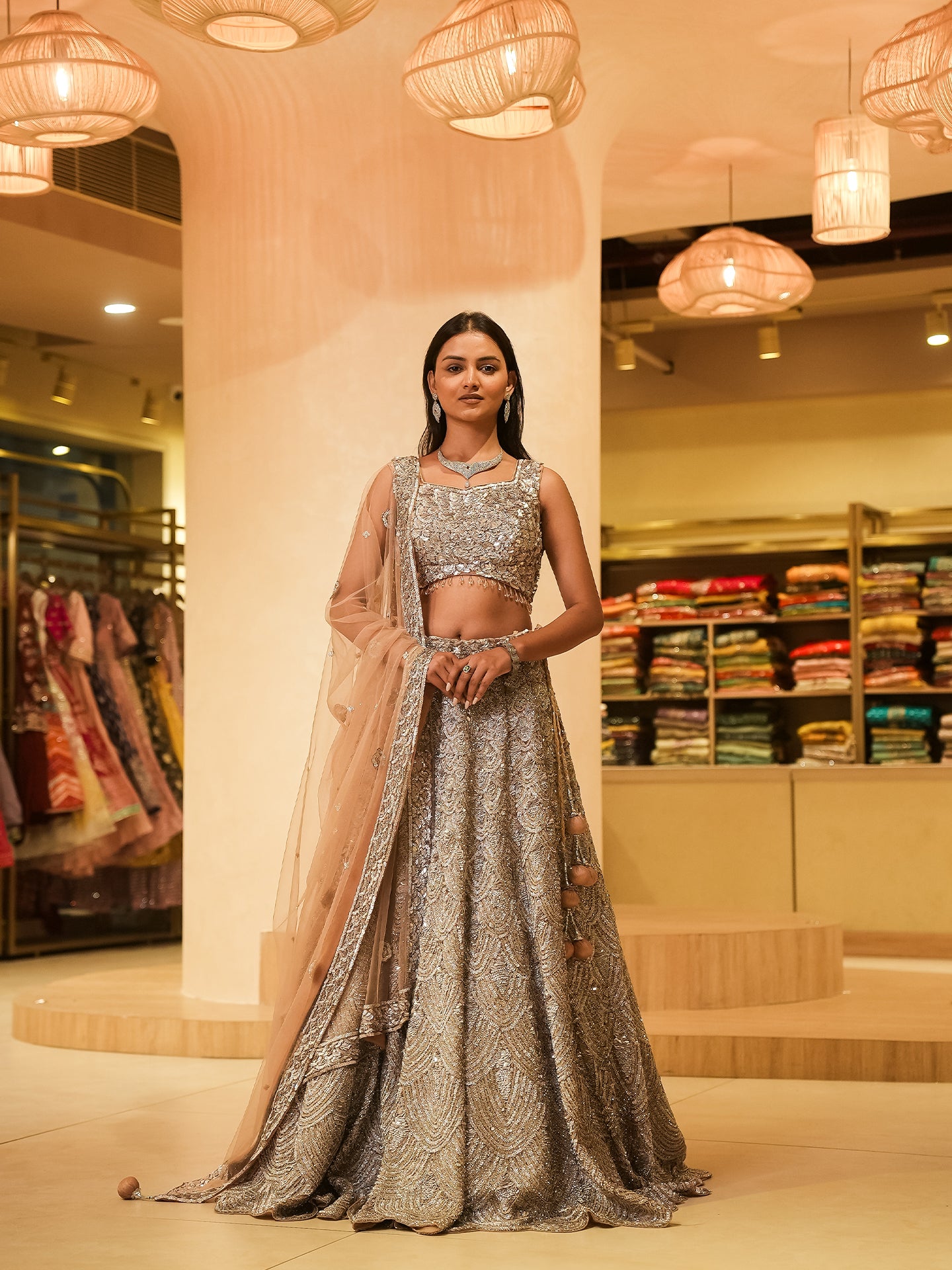 Draped in the elegance of this mesmerizing lehenga