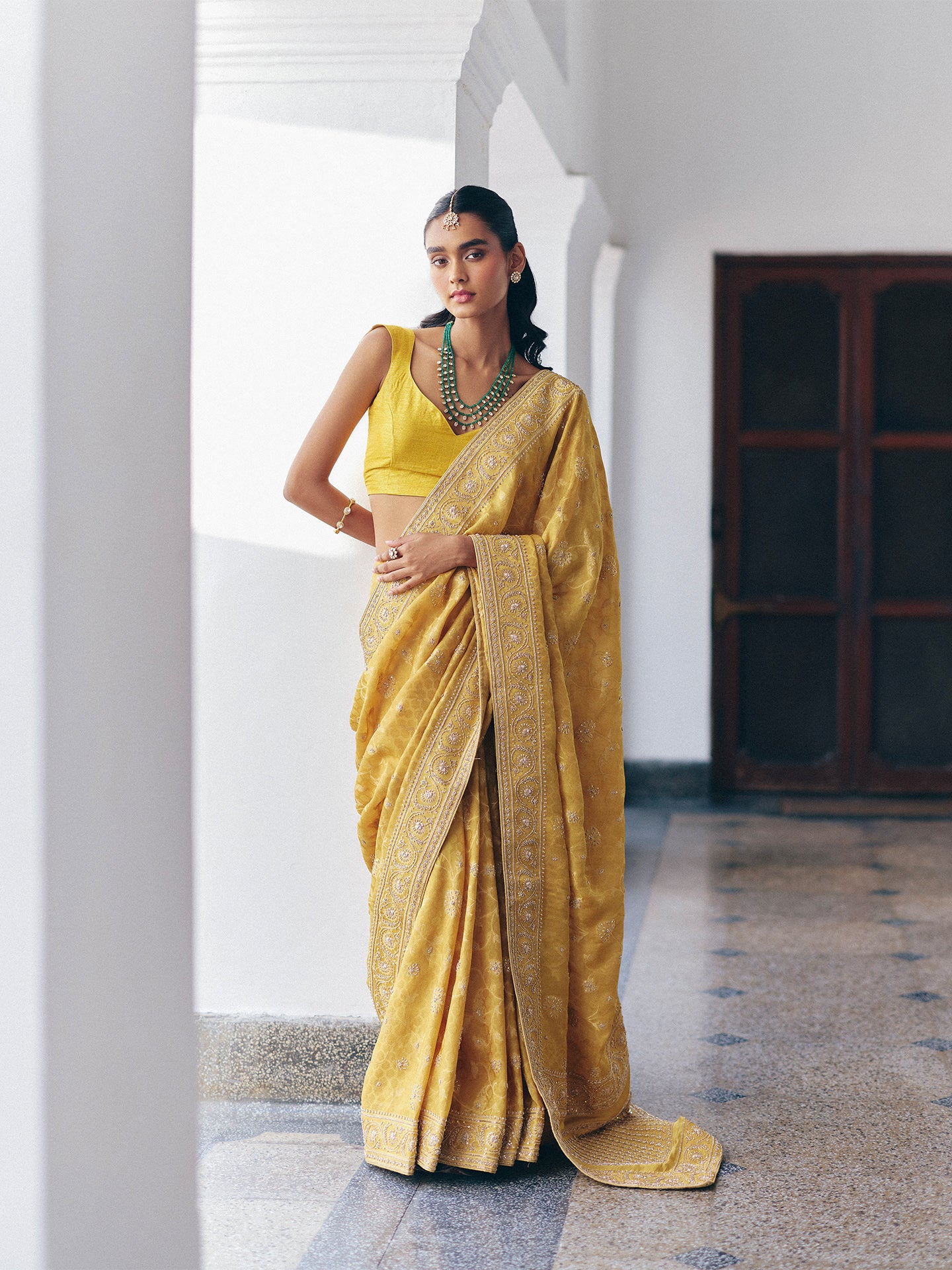 Yellow Dola Silk Saree with Intricate Hard Dabka and Zari Work