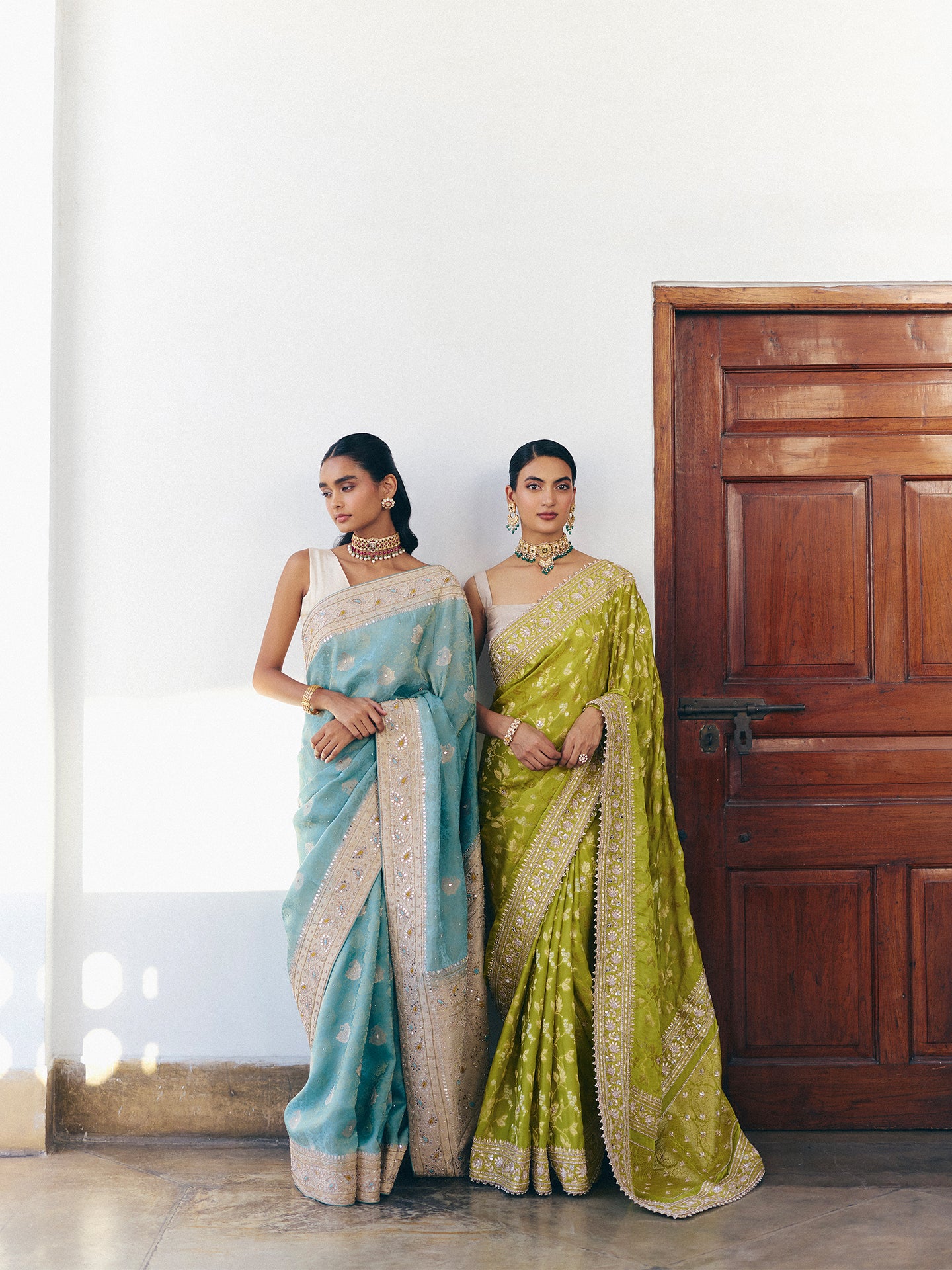 Neon Green Dola Silk Saree with Dabka, Gotta, Mirror, Sequins, and Pearl Work