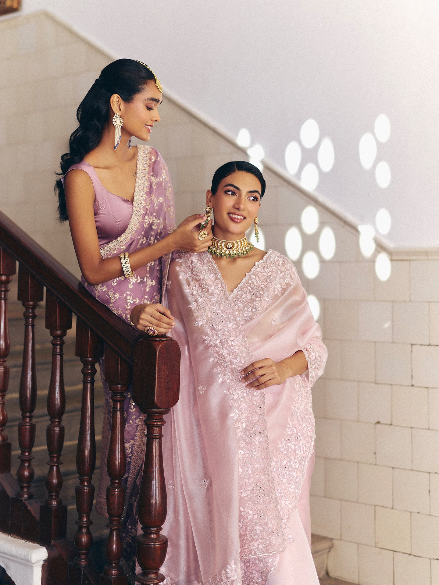 Pink Tissue Saree with Cutdana Pearl Dabka, and Sequin Work