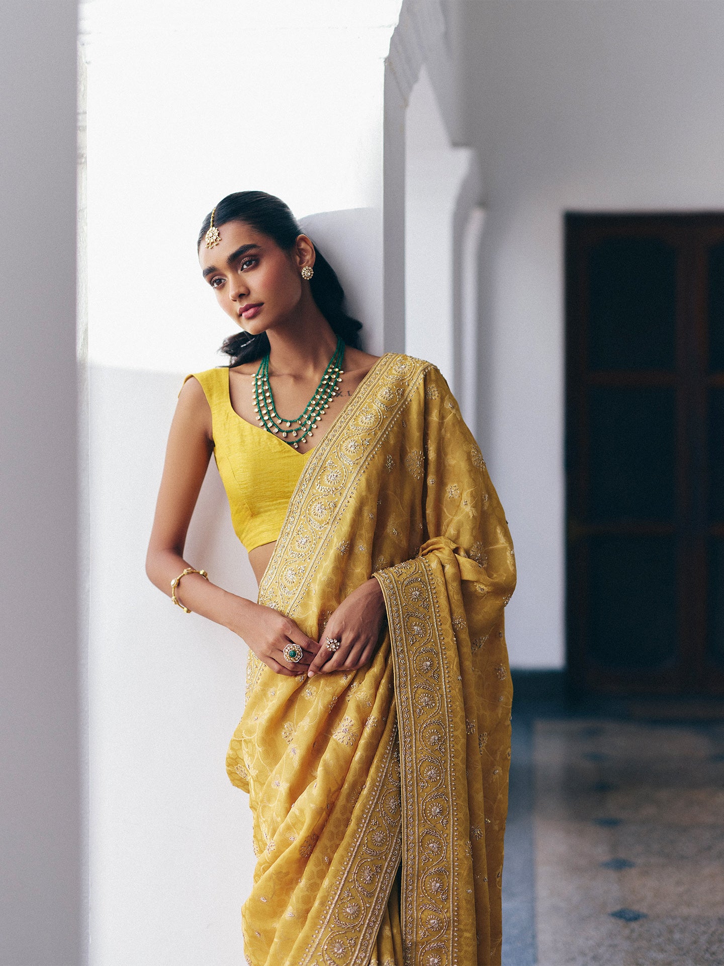 Yellow Dola Silk Saree with Intricate Hard Dabka and Zari Work