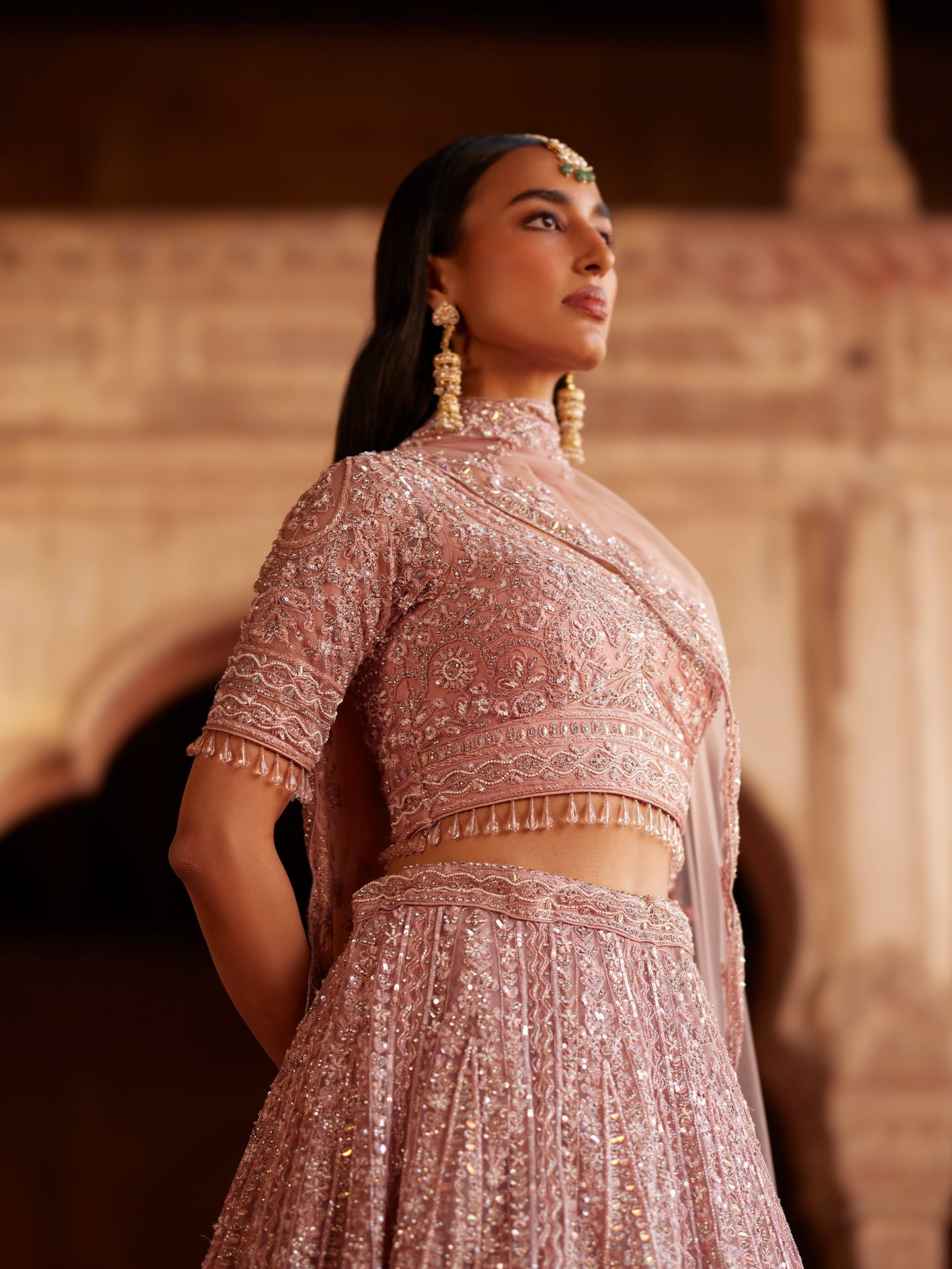 Lilac Lehenga in net with Sequence, Katdana, Pearls & Dori Work