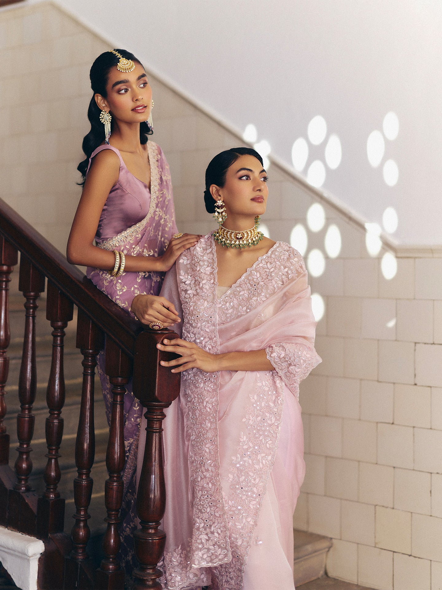 Pink Tissue Saree with Cutdana Pearl Dabka, and Sequin Work