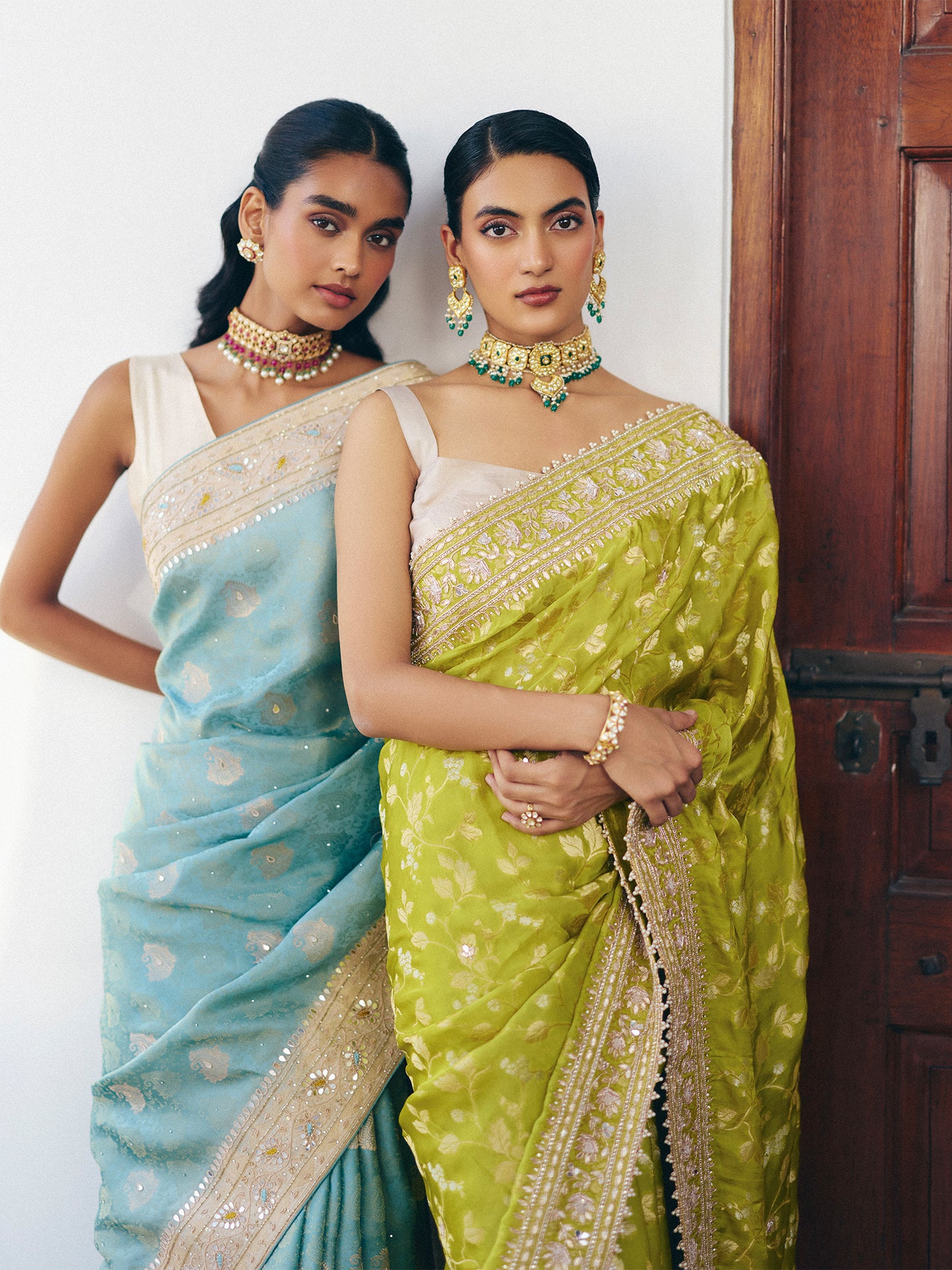 Neon Green Dola Silk Saree with Dabka, Gotta, Mirror, Sequins, and Pearl Work