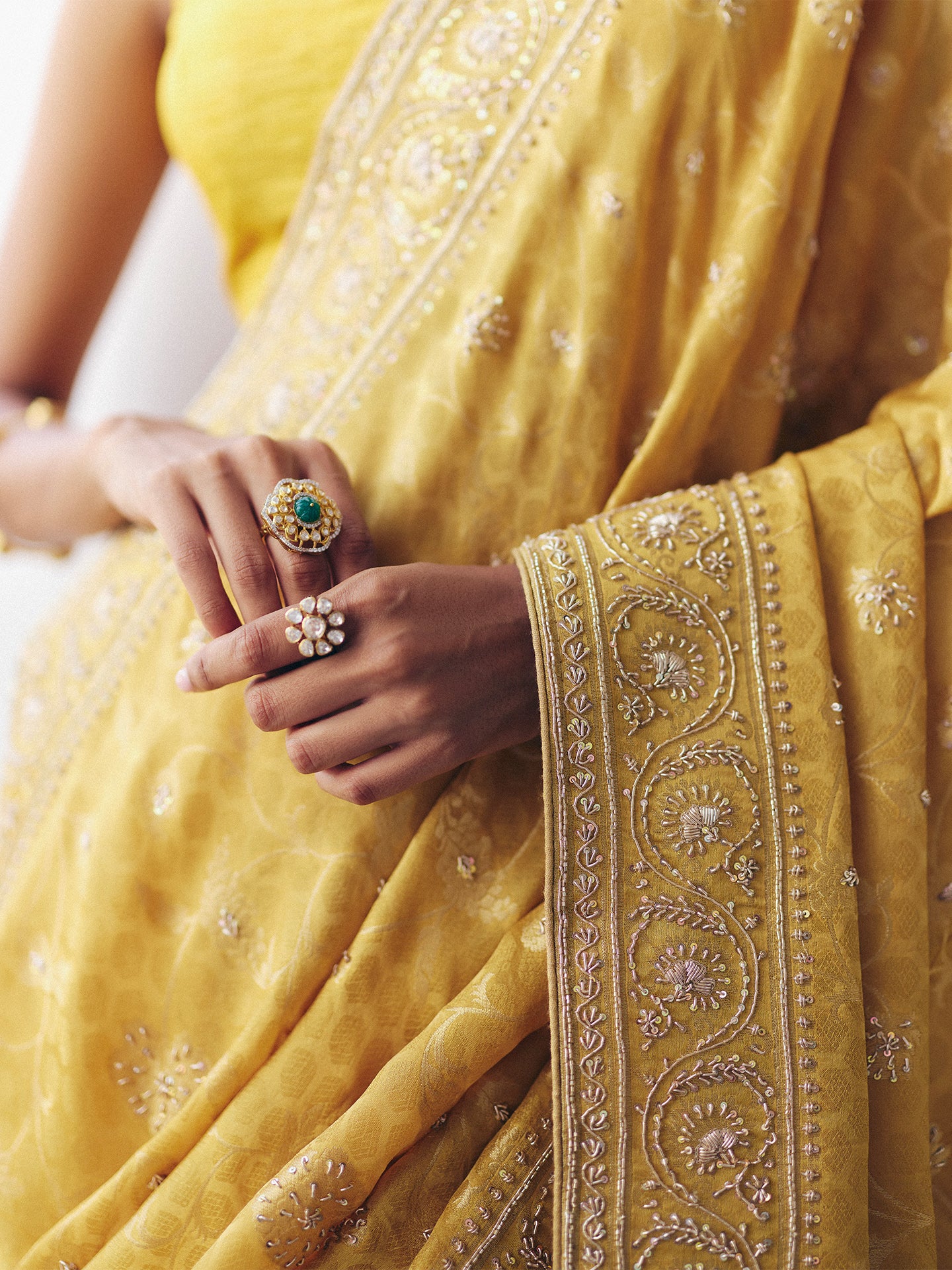 Yellow Dola Silk Saree with Intricate Hard Dabka and Zari Work