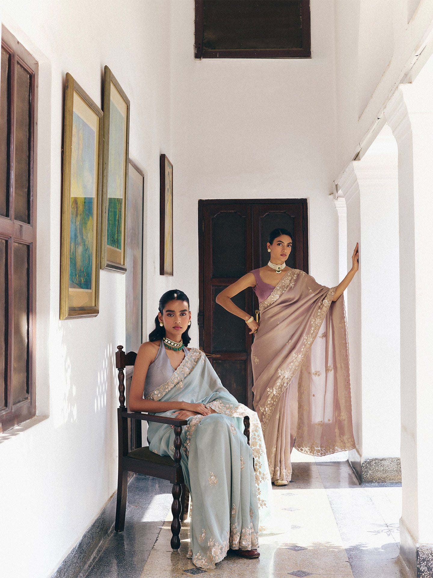 Sky Blue Tissue Silk Saree with Dabka, Cutdana, and Sequin Work