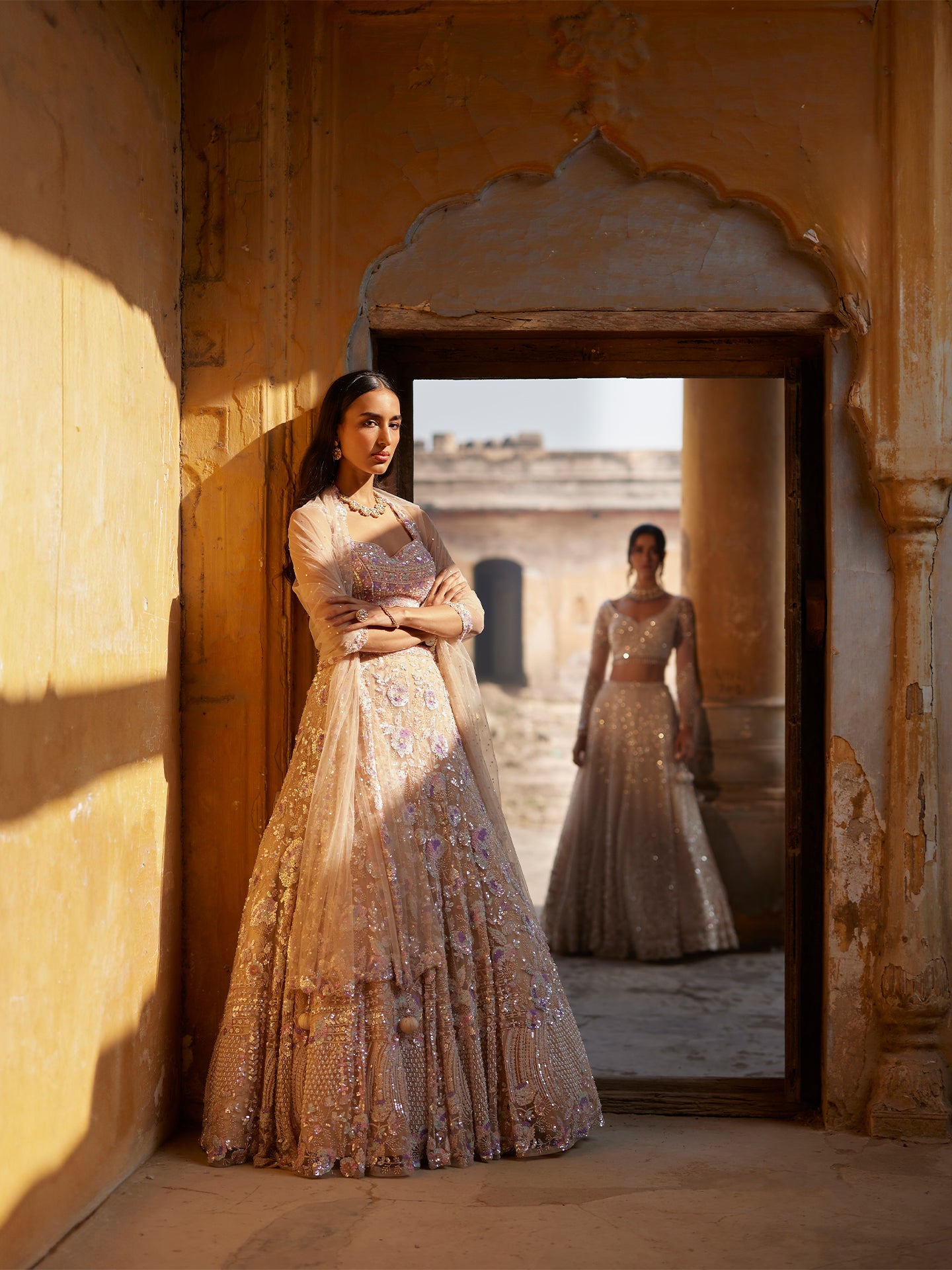Ivory lehenga in net with  Pearls Embriodery & Sequence Jaal