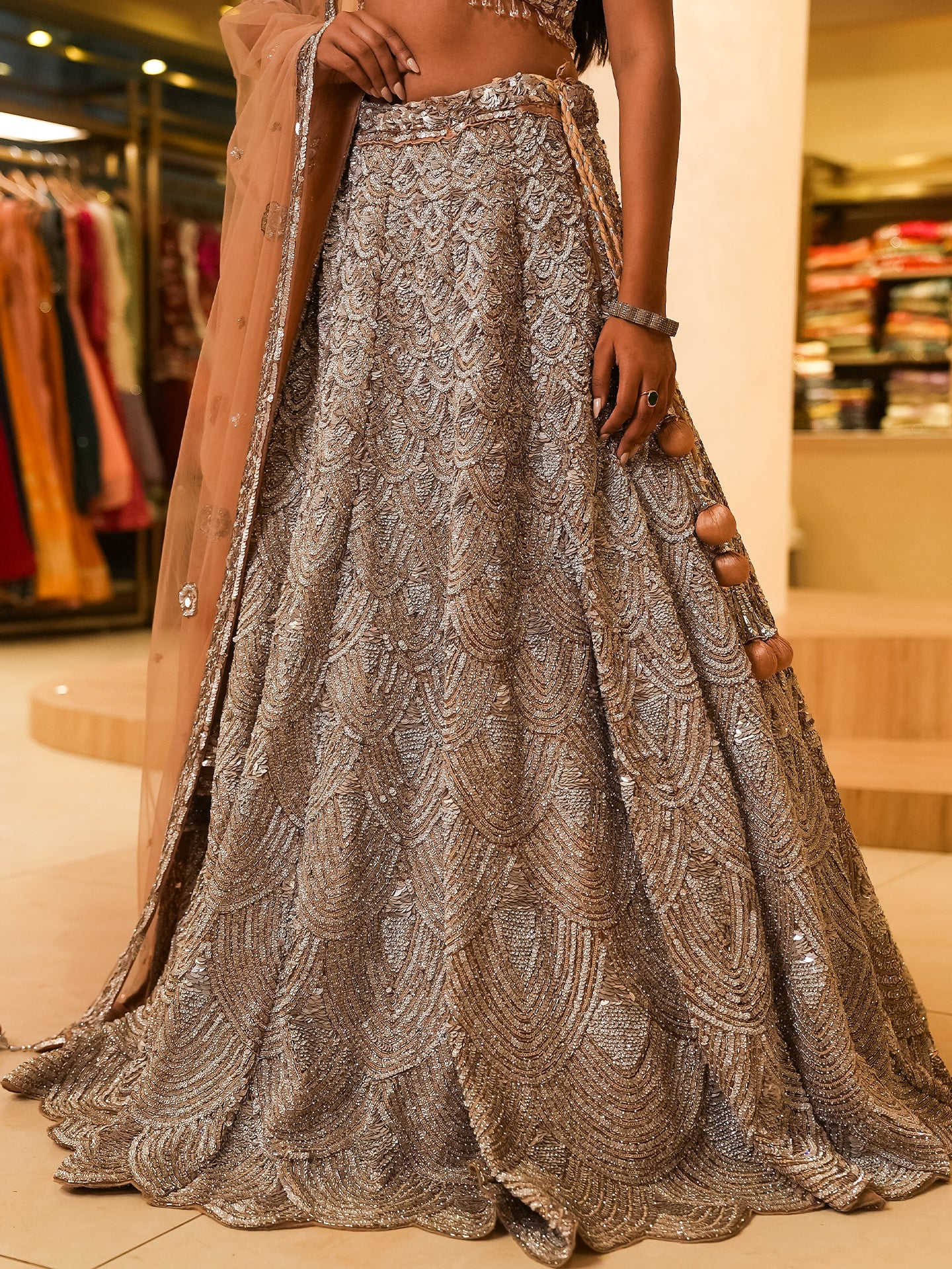 Draped in the elegance of this mesmerizing lehenga