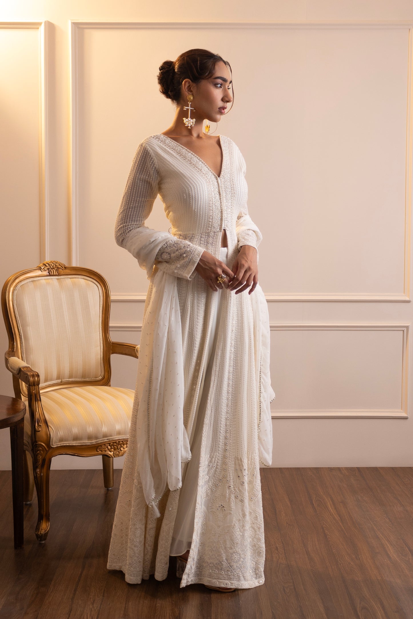 Elegant Chikankari Sharara with Long Jacket – Embroidered Designer Set