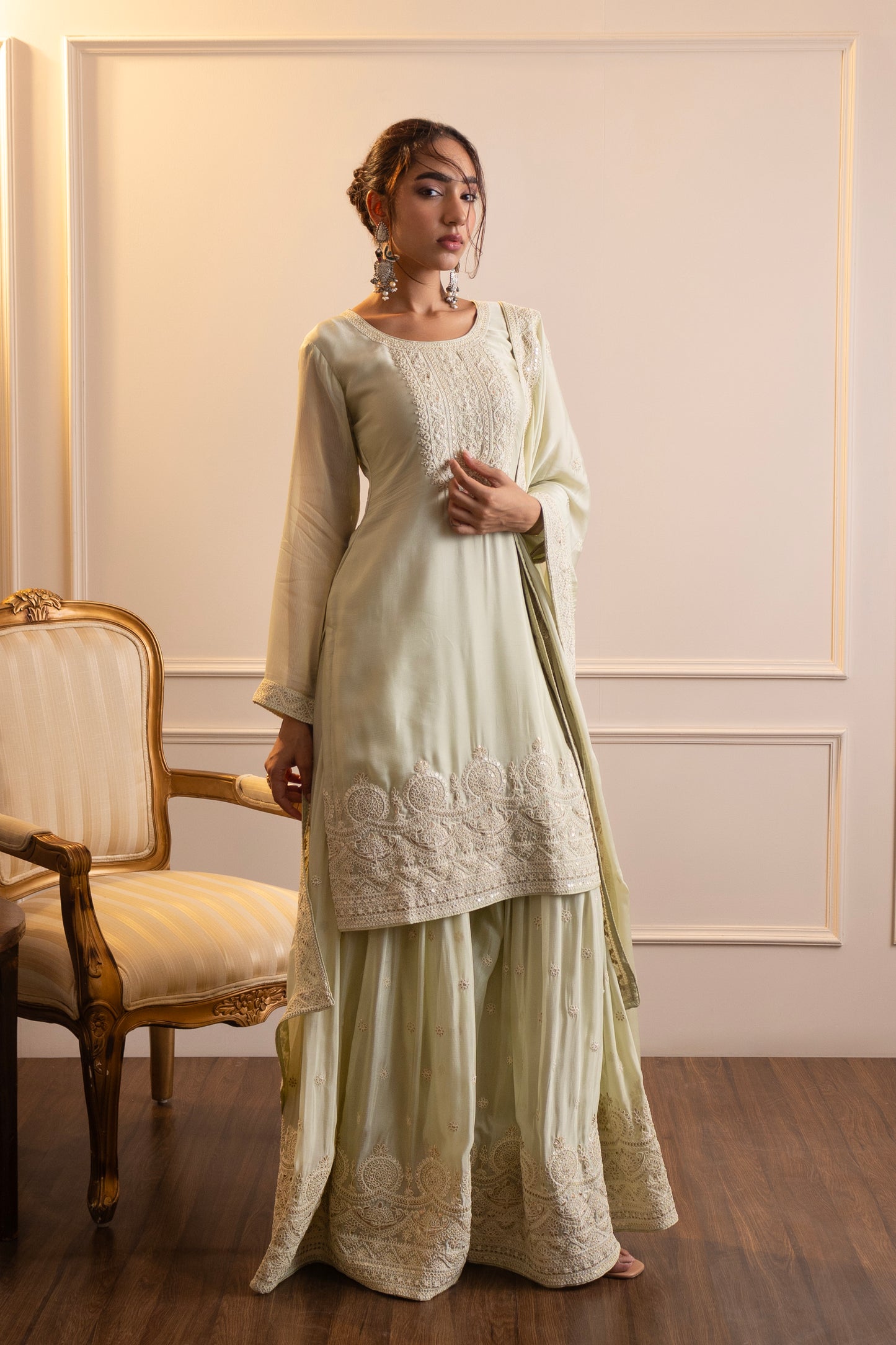 Crepe Chinon Sharara Suit with Elegant Dori Embroidery