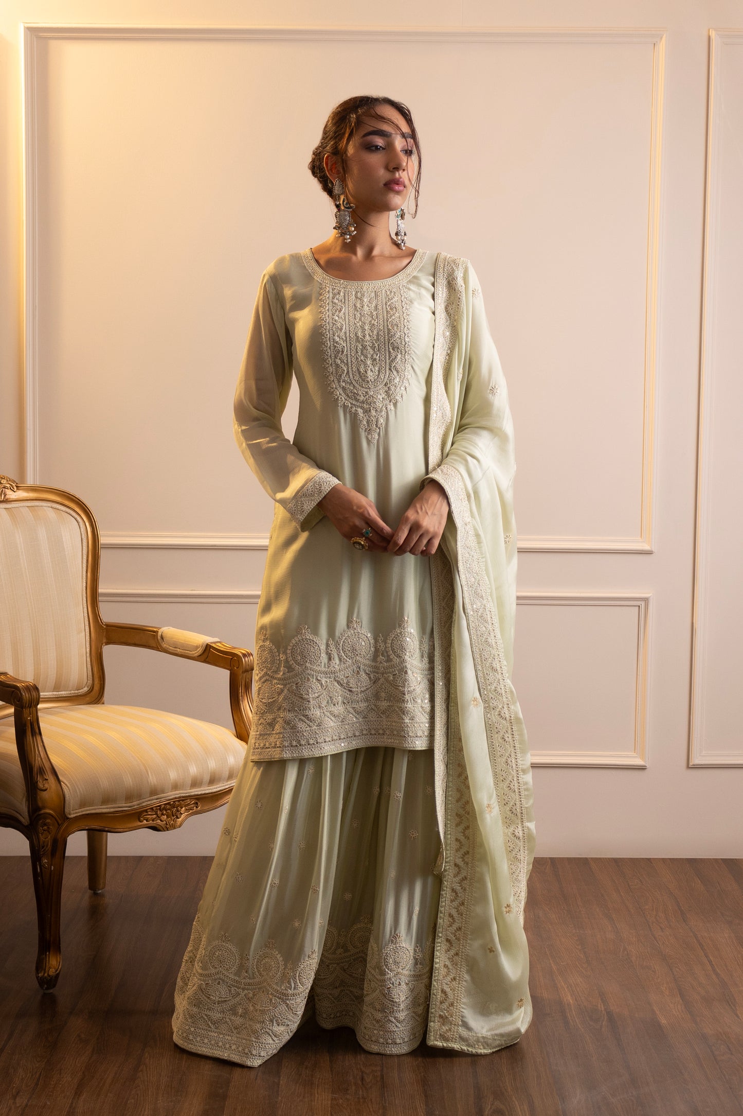 Crepe Chinon Sharara Suit with Elegant Dori Embroidery