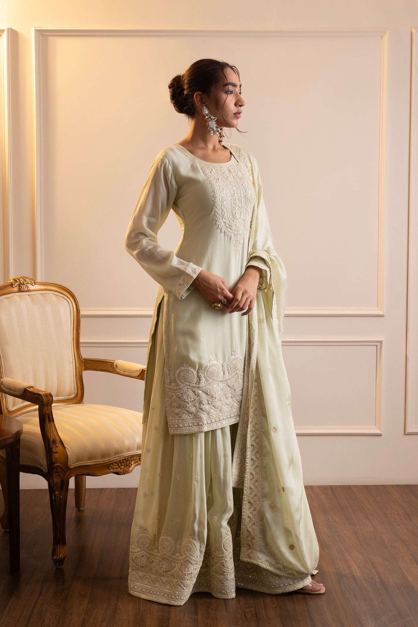 Crepe Chinon Sharara Suit with Elegant Dori Embroidery