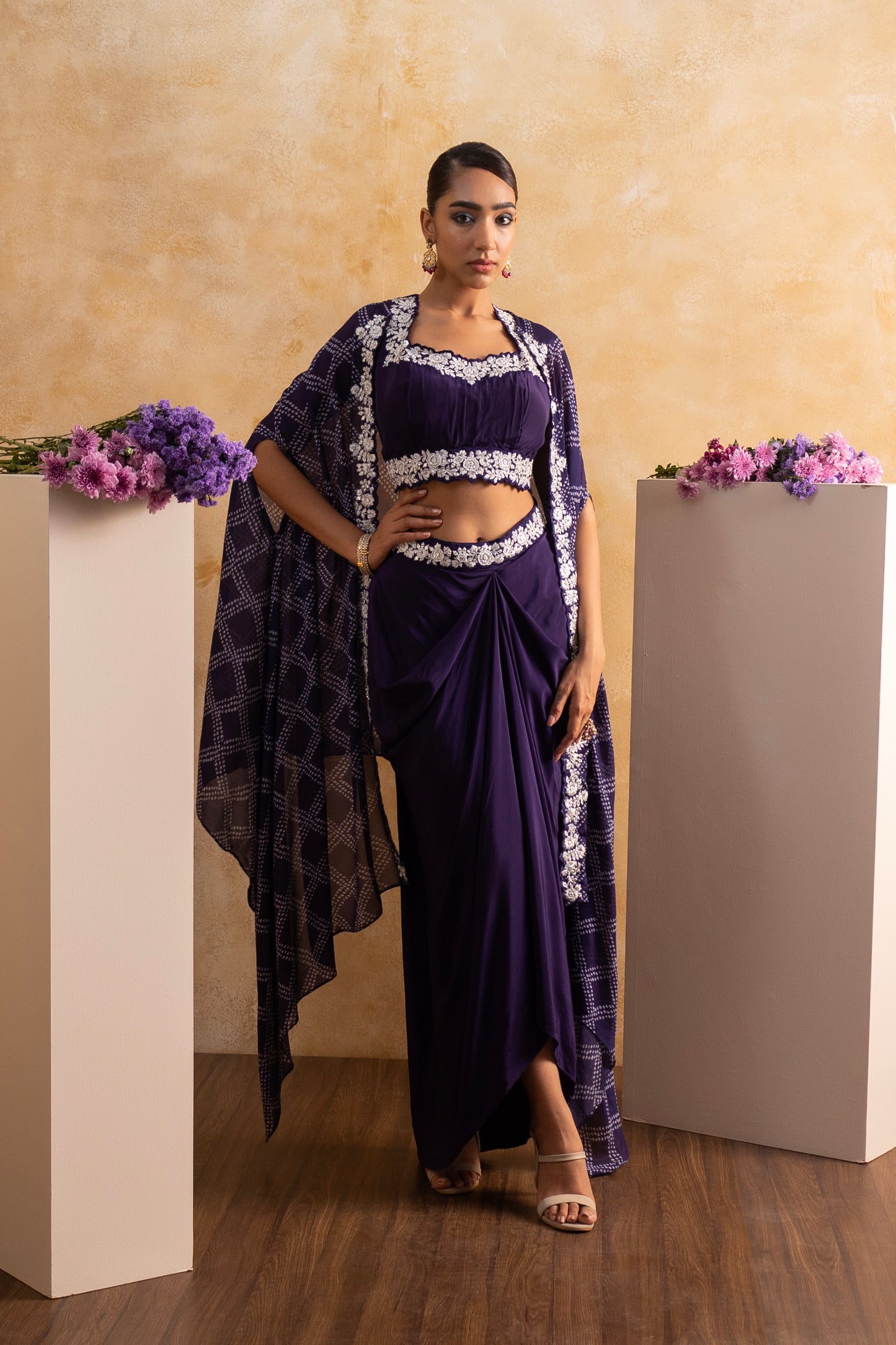 Stylish Dhoti Skirt with Digital Print Cape – Trendy Ethnic Set