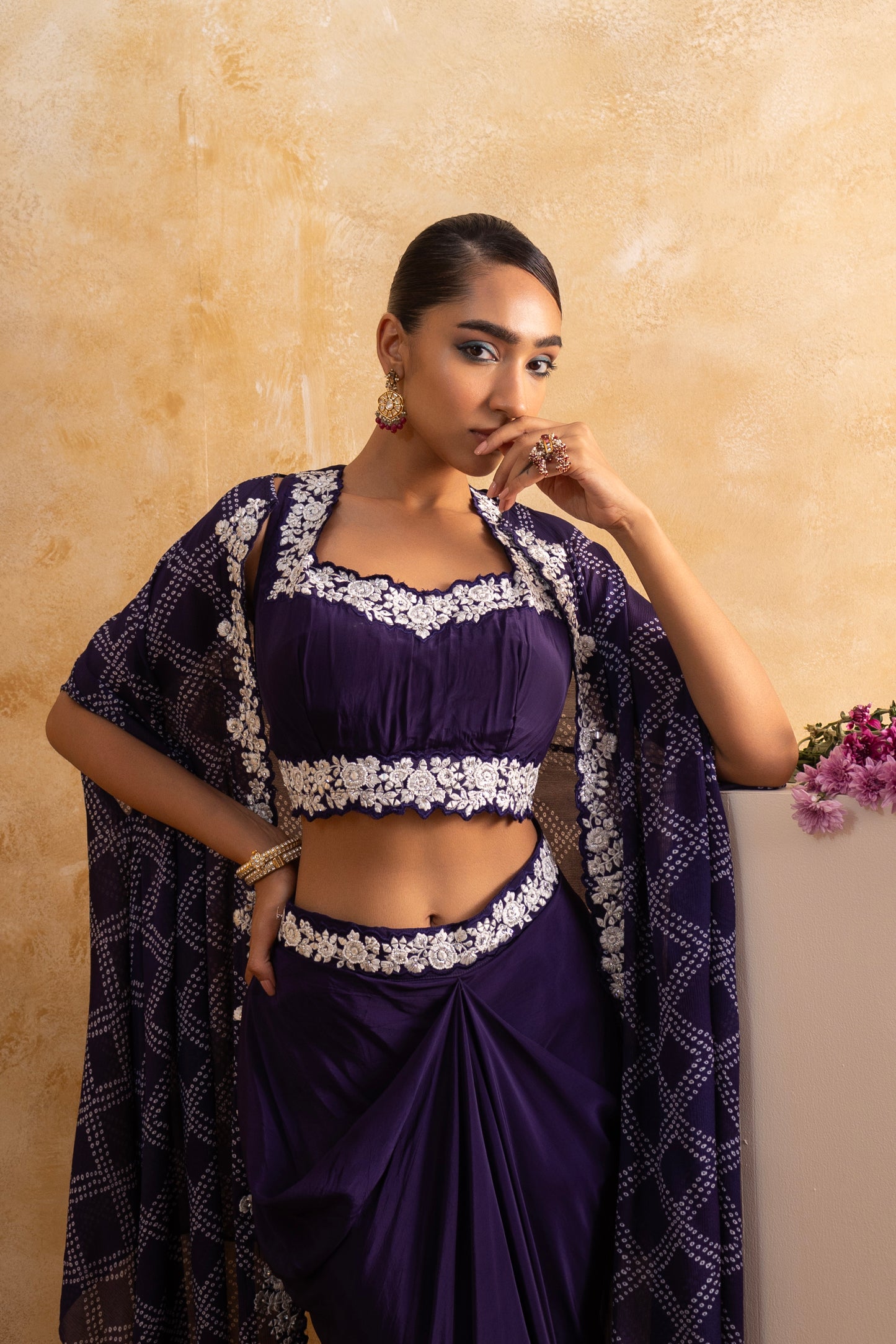 Stylish Dhoti Skirt with Digital Print Cape – Trendy Ethnic Set