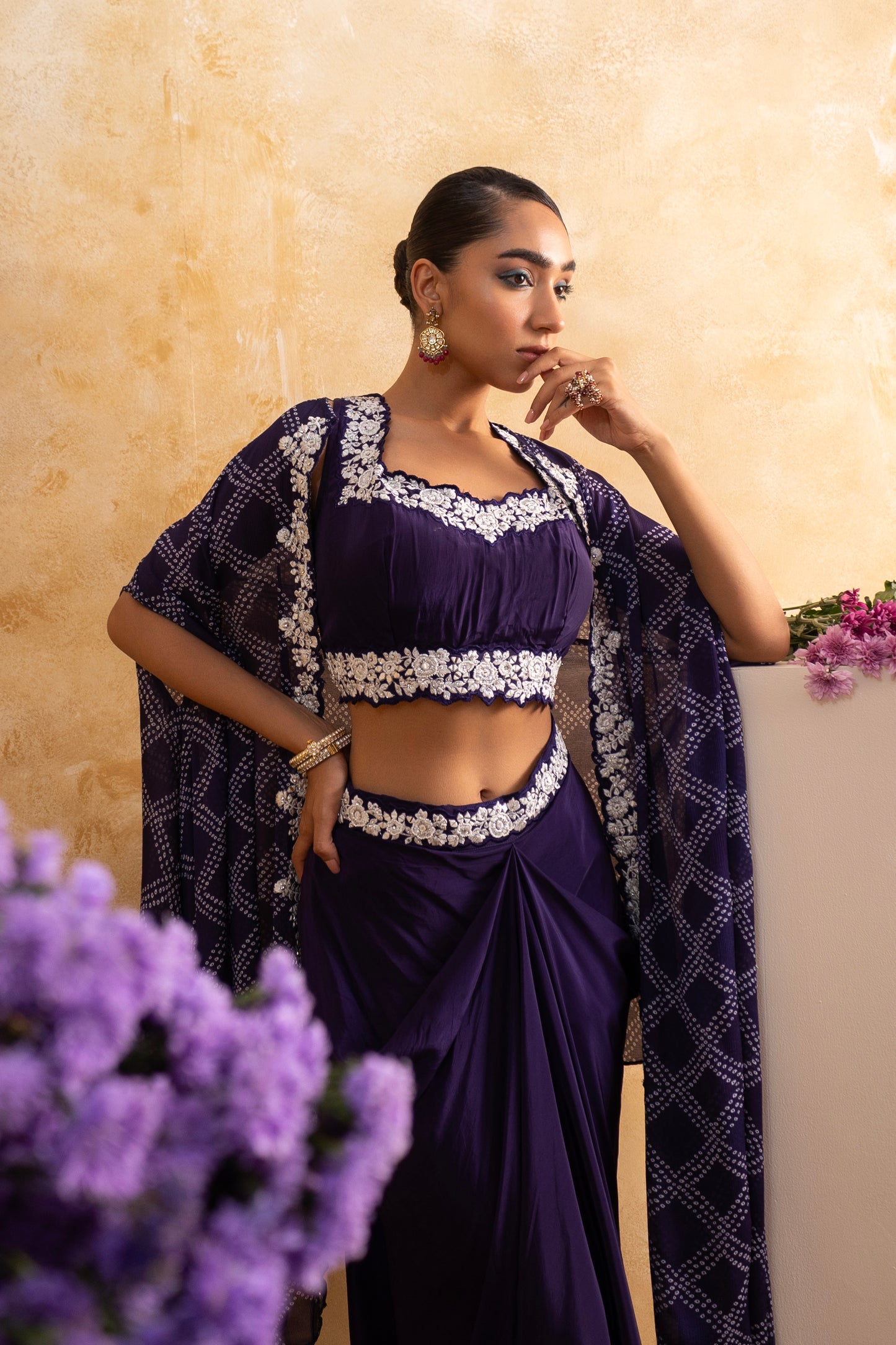 Stylish Dhoti Skirt with Digital Print Cape – Trendy Ethnic Set