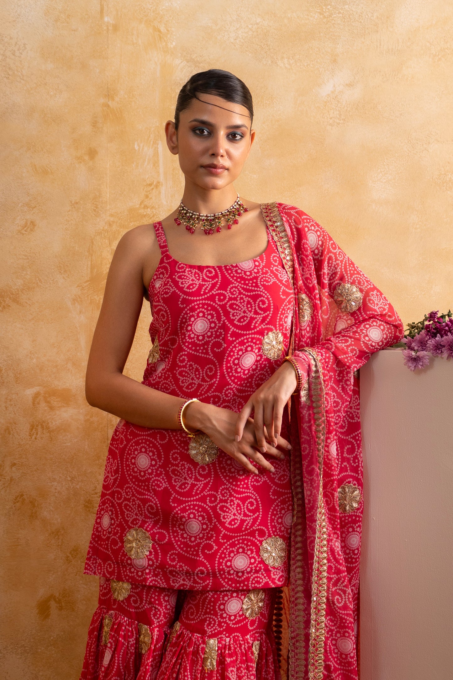 Exquisite Bandhani Gharara Set with Gota Work – Traditional Ethnic Wear