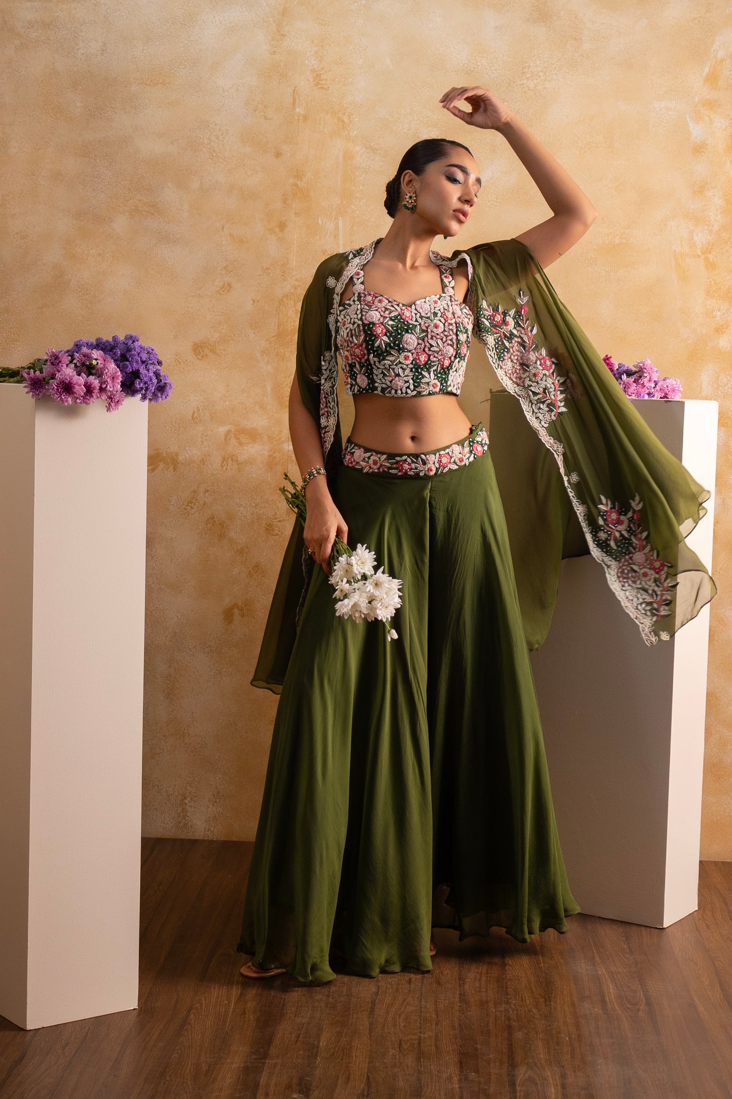 Elegant Sharara Cape Set with Embroidered Blouse