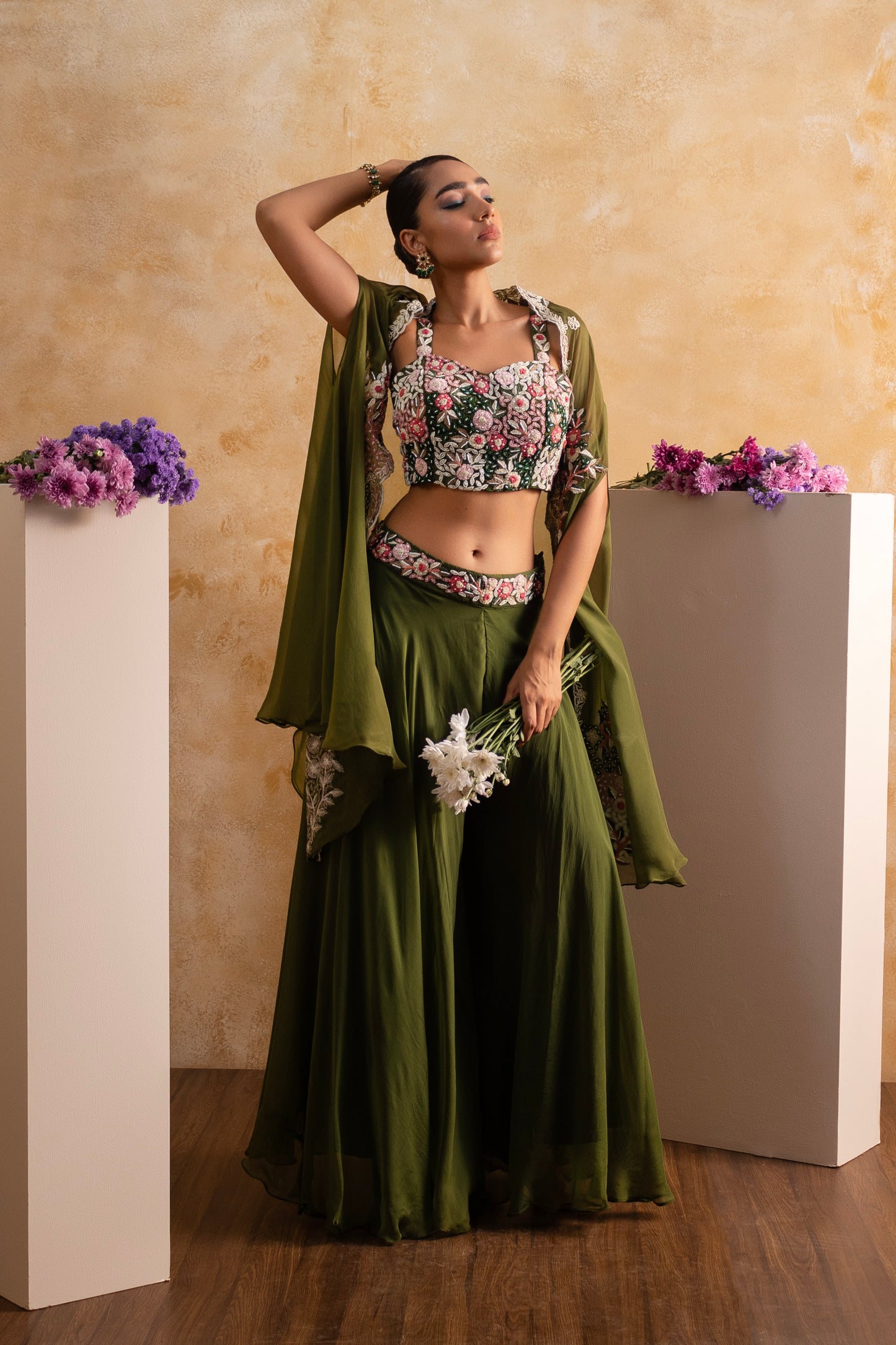 Elegant Sharara Cape Set with Embroidered Blouse