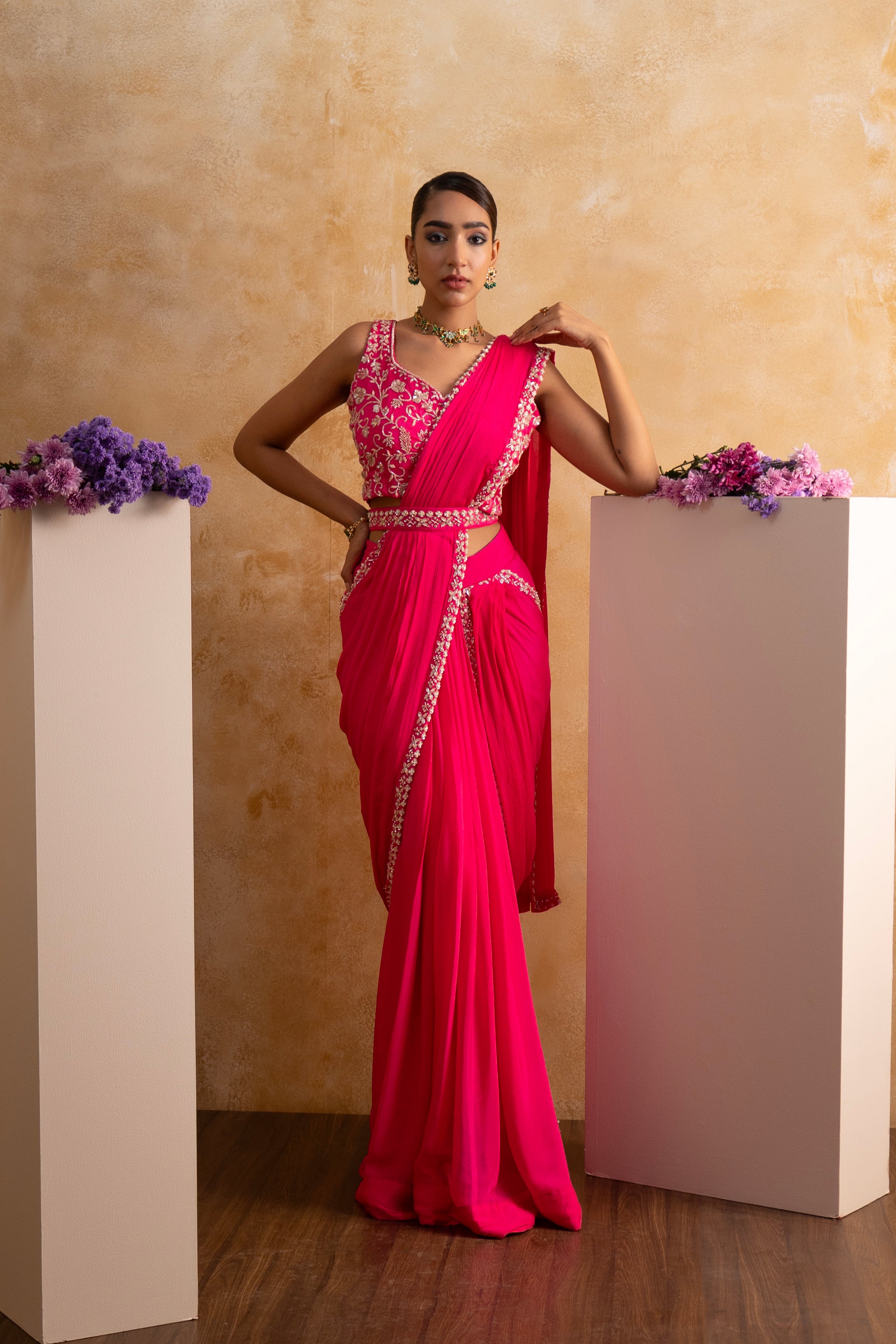 Elegant Draped Saree with Embroidered Blouse