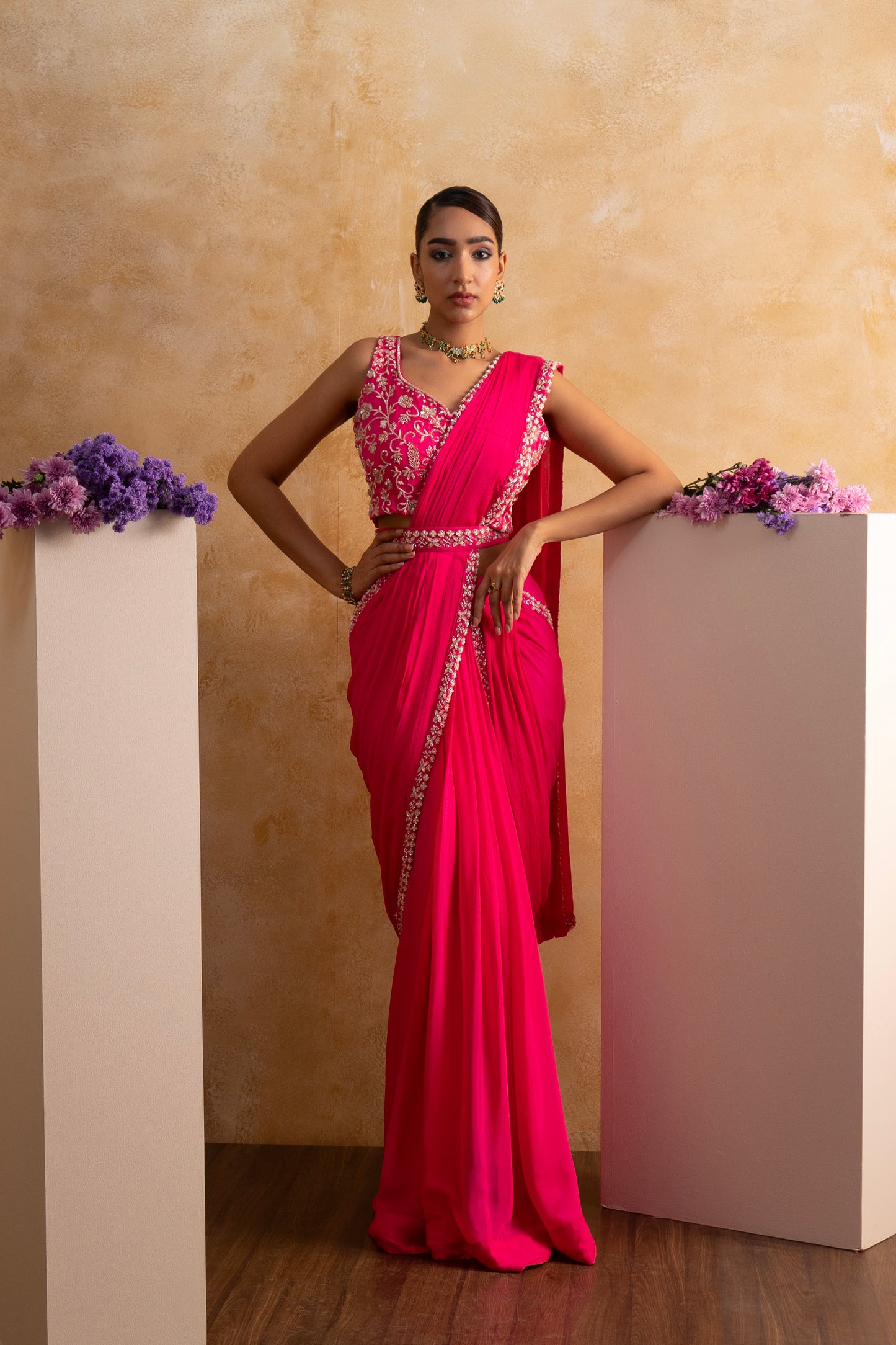 Elegant Draped Saree with Embroidered Blouse