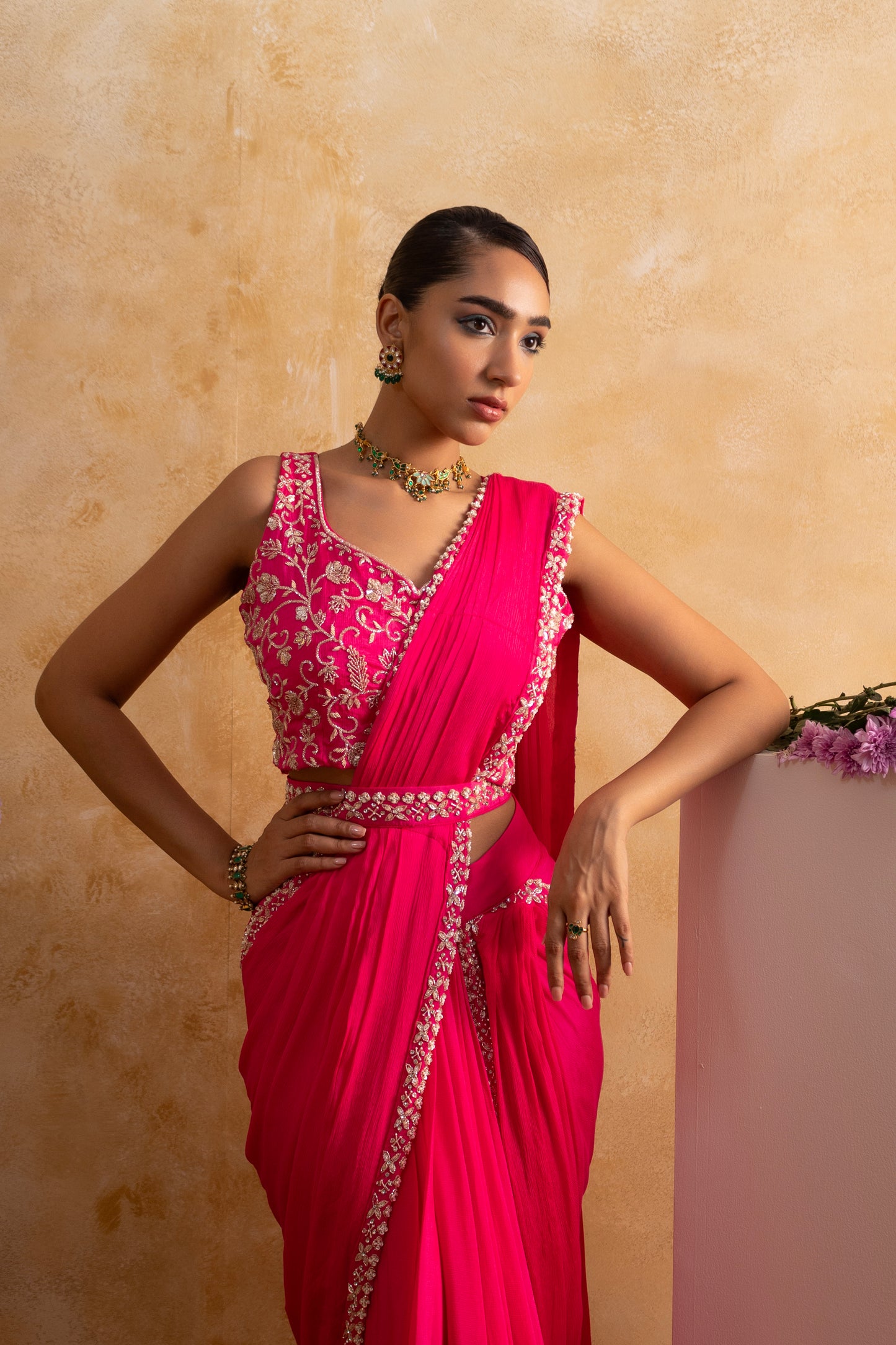 Elegant Draped Saree with Embroidered Blouse