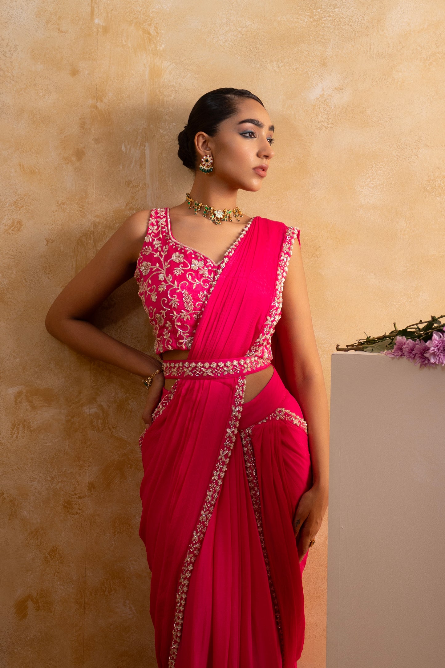 Elegant Draped Saree with Embroidered Blouse