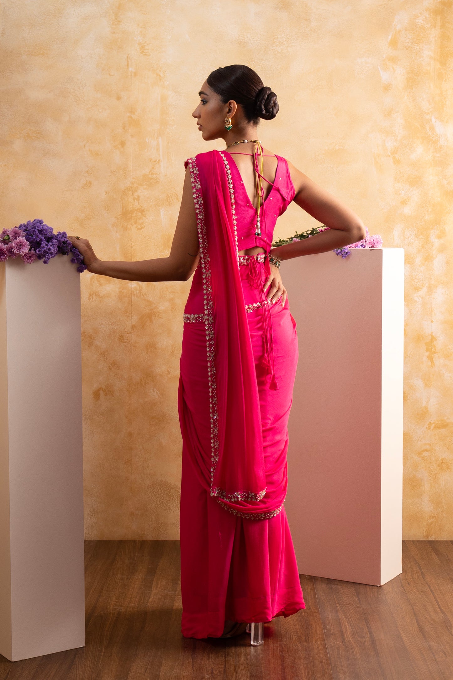 Elegant Draped Saree with Embroidered Blouse