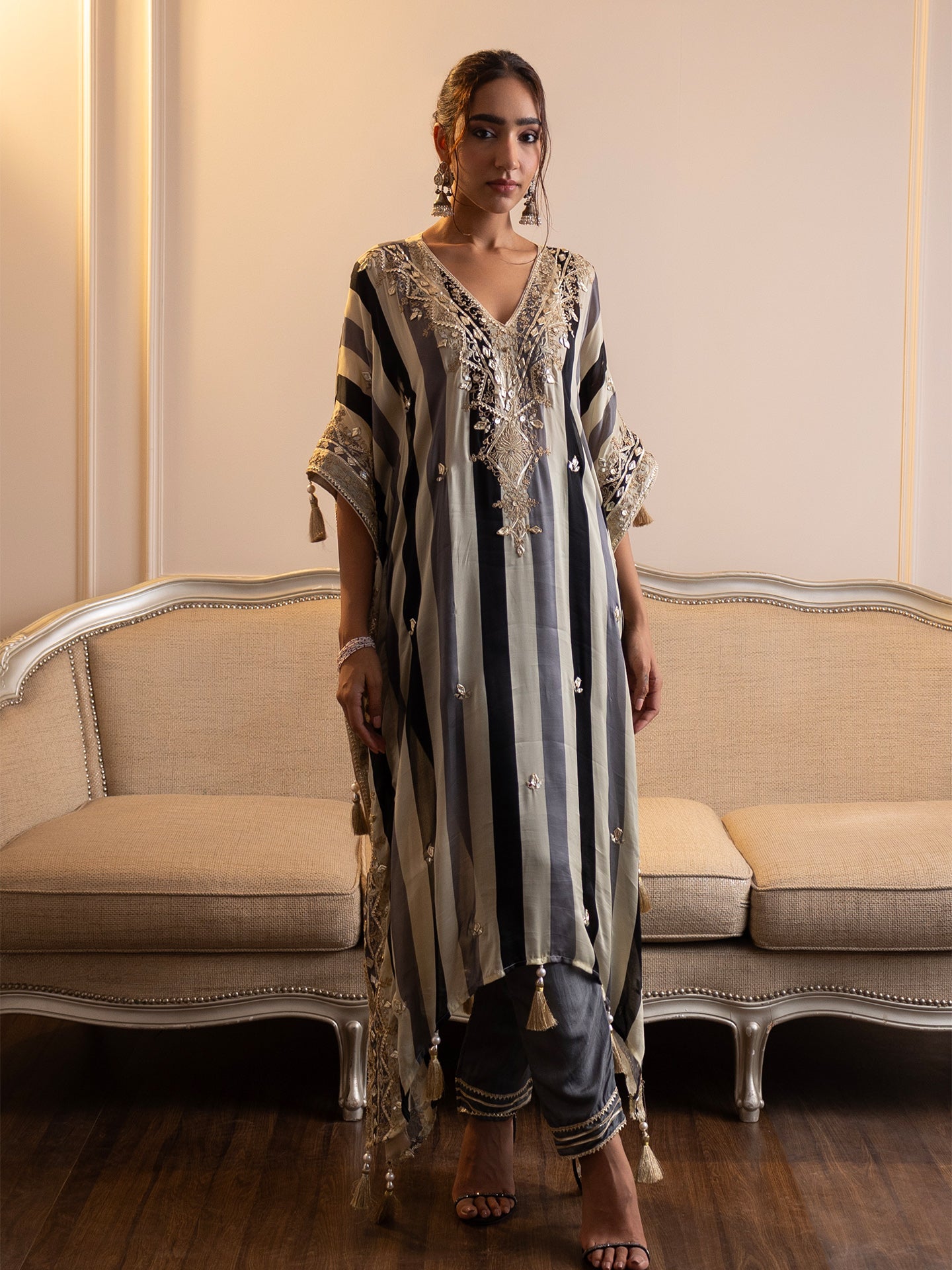 Step into elegance with this stunning kaftan and pant set