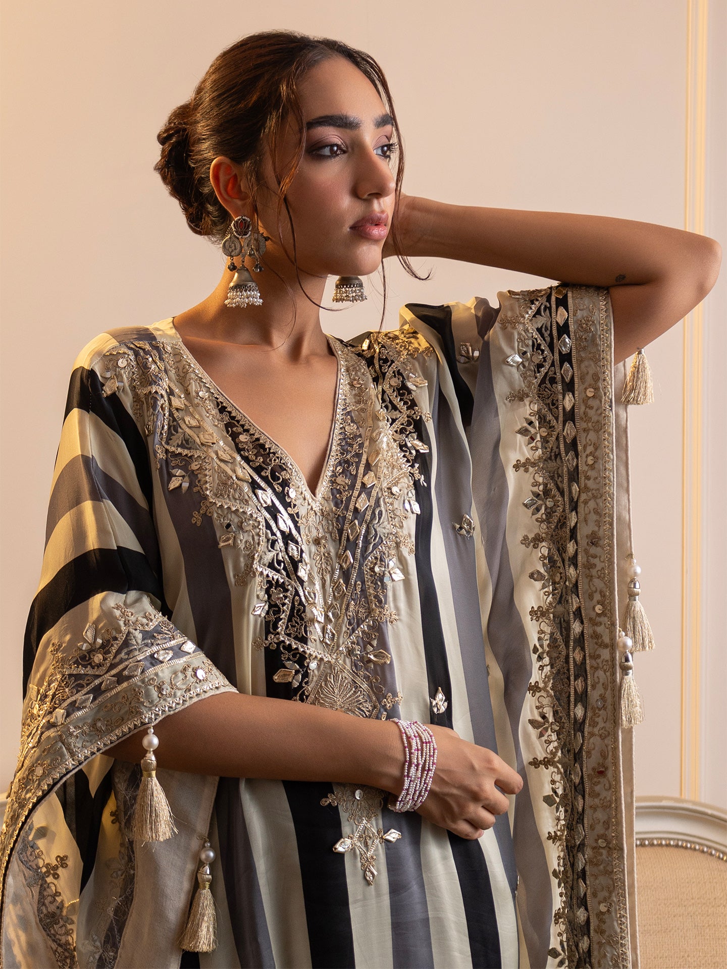 Step into elegance with this stunning kaftan and pant set