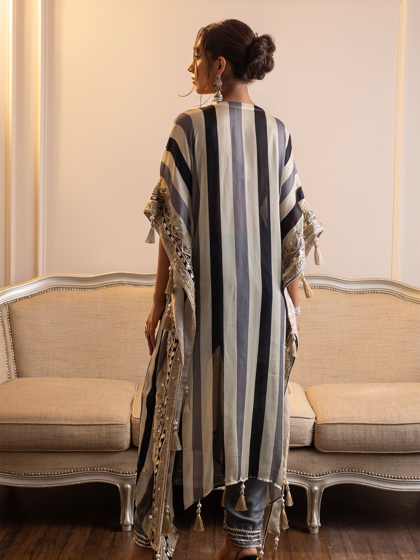 Step into elegance with this stunning kaftan and pant set