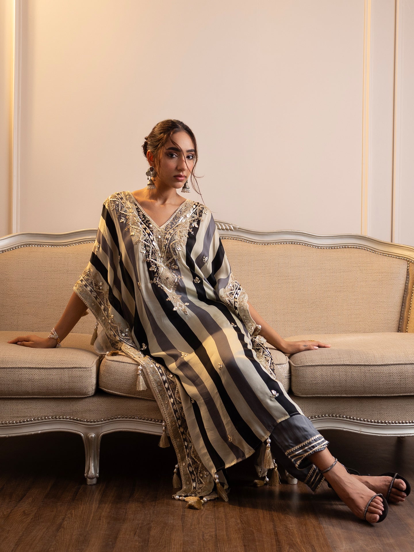 Step into elegance with this stunning kaftan and pant set