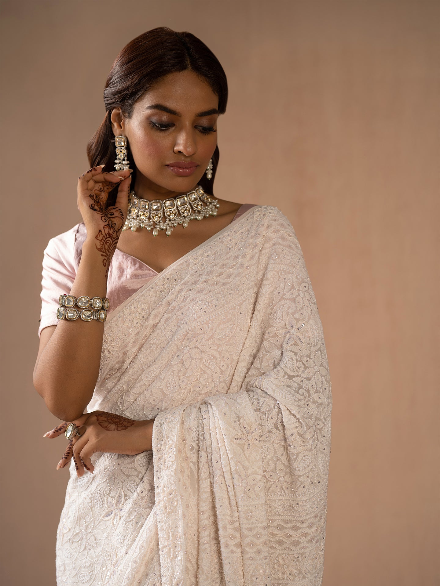 Lucknowi chikankari pure georgette saree