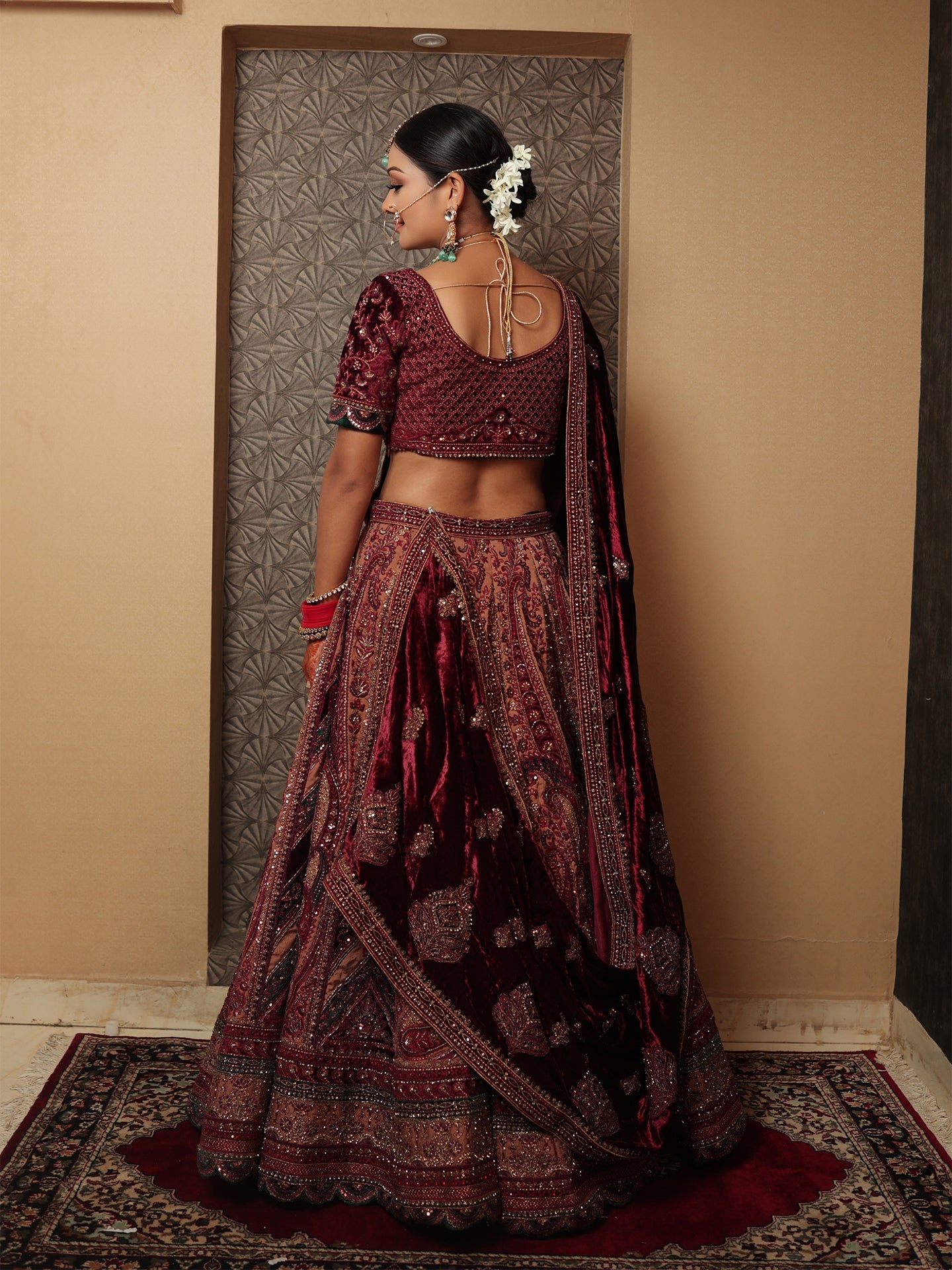 Dupion Silk Lehenga in maroon