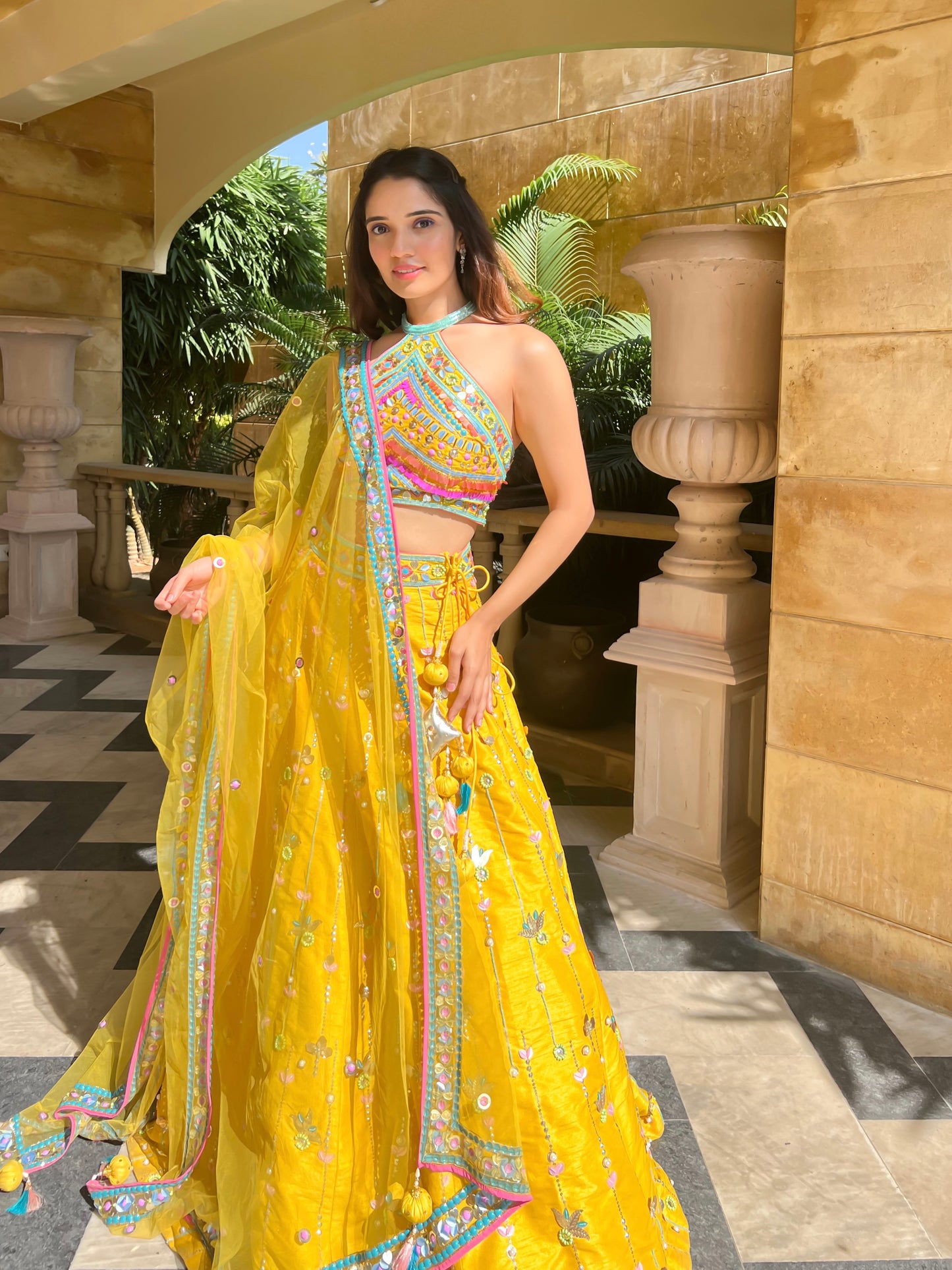 Handmade Dupion Silk Lehenga In Yellow