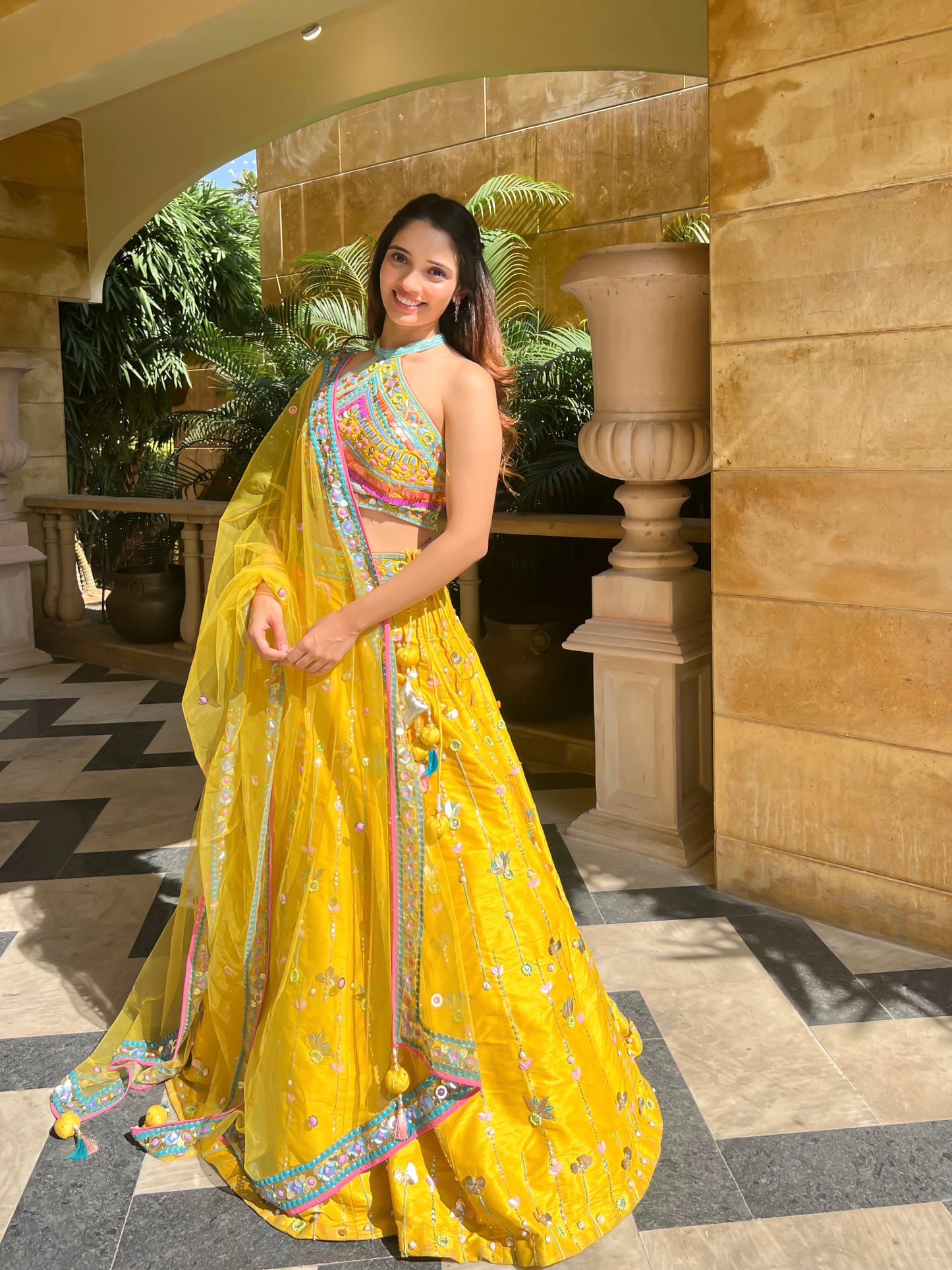 Handmade Dupion Silk Lehenga In Yellow