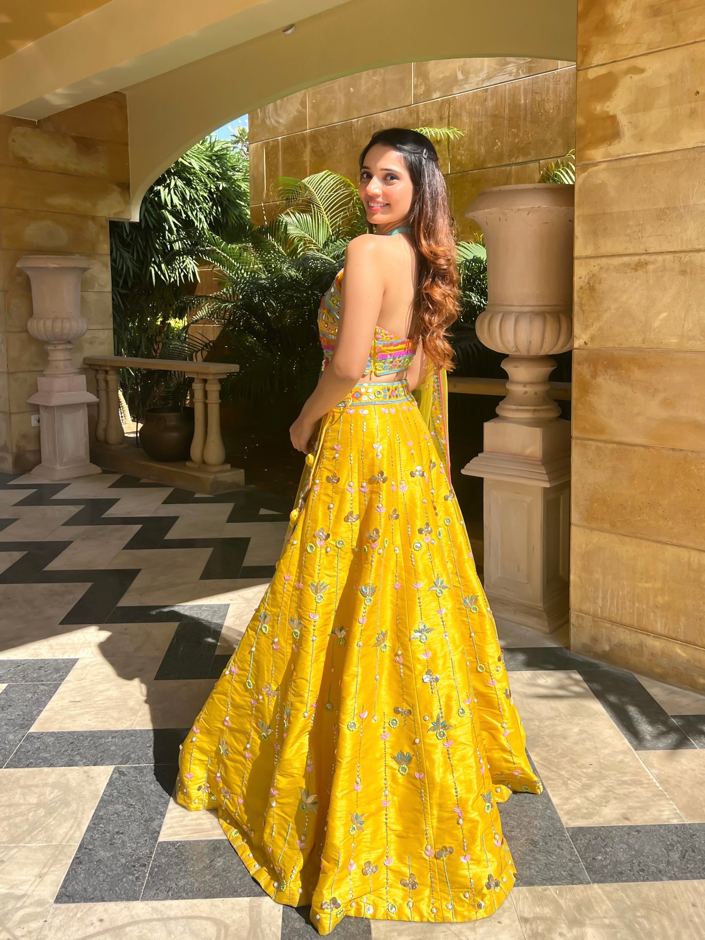 Handmade Dupion Silk Lehenga In Yellow